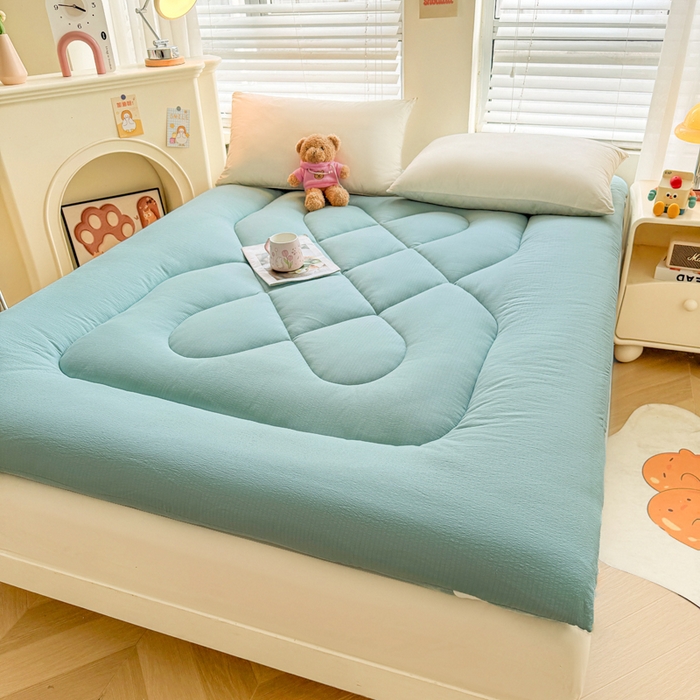 91家纺网 家纺一手货源 找家纺 贝扬思家纺 2025新款云感双层纱软床垫床褥 青蓝