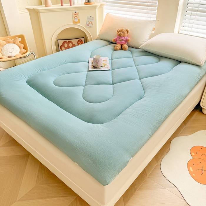 91家纺网 家纺一手货源 找家纺 贝扬思家纺 2025新款云感双层纱软床垫床褥 青蓝