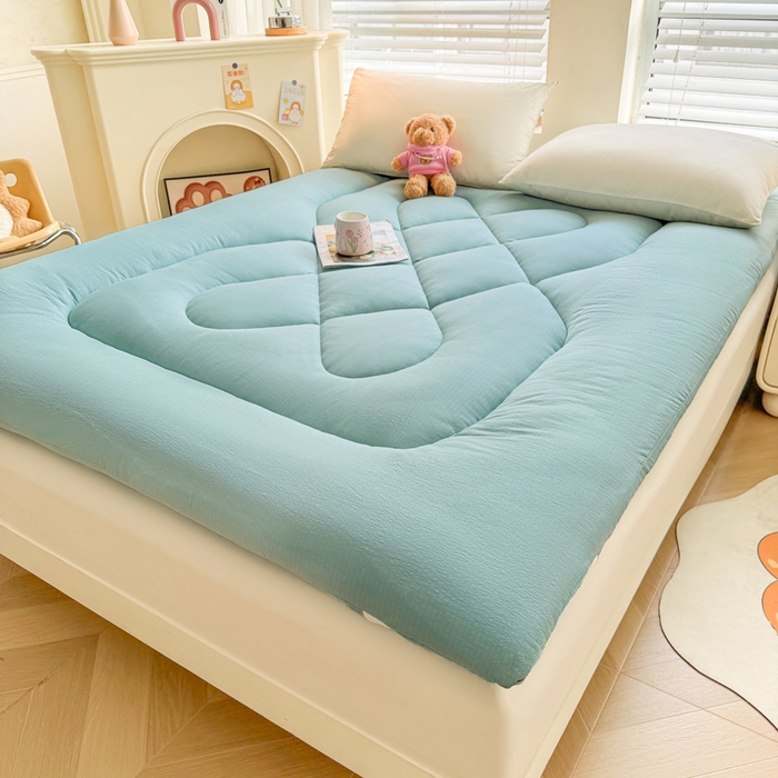 91家纺网 家纺一手货源 找家纺 贝扬思家纺 2025新款云感双层纱软床垫床褥 青蓝