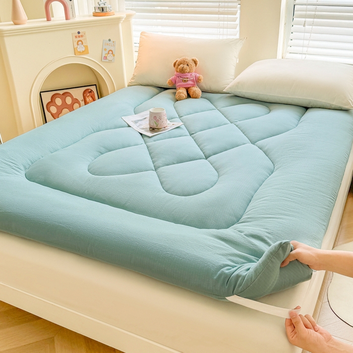 91家纺网 家纺一手货源 找家纺 贝扬思家纺 2025新款云感双层纱软床垫床褥 青蓝