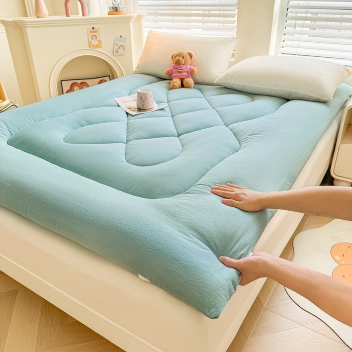 91家纺网 家纺一手货源 找家纺 贝扬思家纺 2025新款云感双层纱软床垫床褥 青蓝