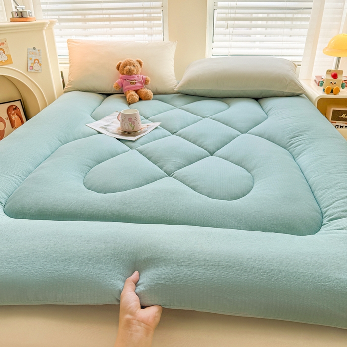 91家纺网 家纺一手货源 找家纺 贝扬思家纺 2025新款云感双层纱软床垫床褥 青蓝