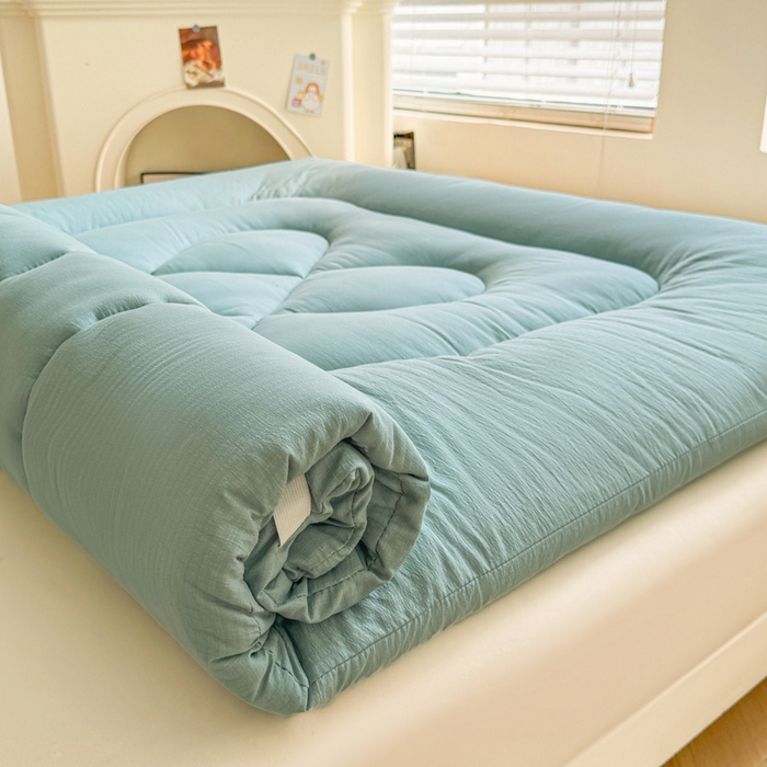 91家纺网 家纺一手货源 找家纺 贝扬思家纺 2025新款云感双层纱软床垫床褥 青蓝