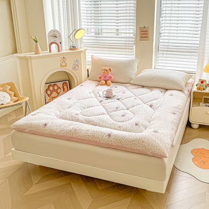 91家纺网 家纺一手货源 找家纺 贝扬思家纺 2025新款云感双层纱软床垫床褥 软萌小兔