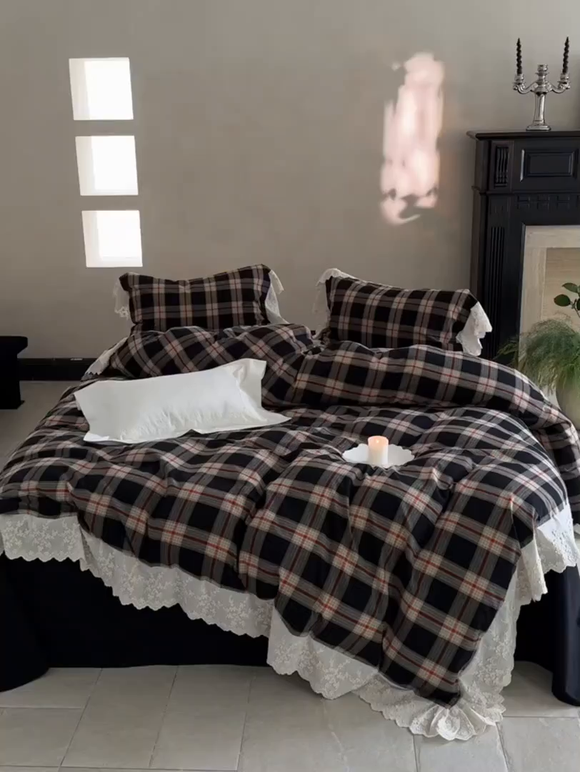 91家纺网 家纺一手货源 找家纺 （总）寐居家纺 2025新款A类60支韩式复古风全棉水洗色织提花四件套