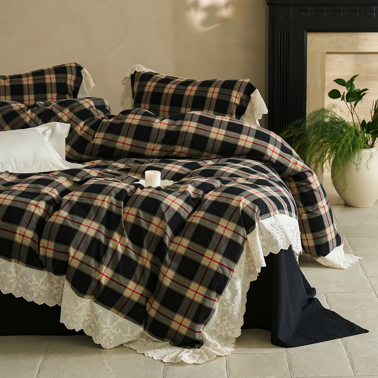 （总）寐居家纺 2025新款A类60支韩式复古风全棉水洗色织提花四件套