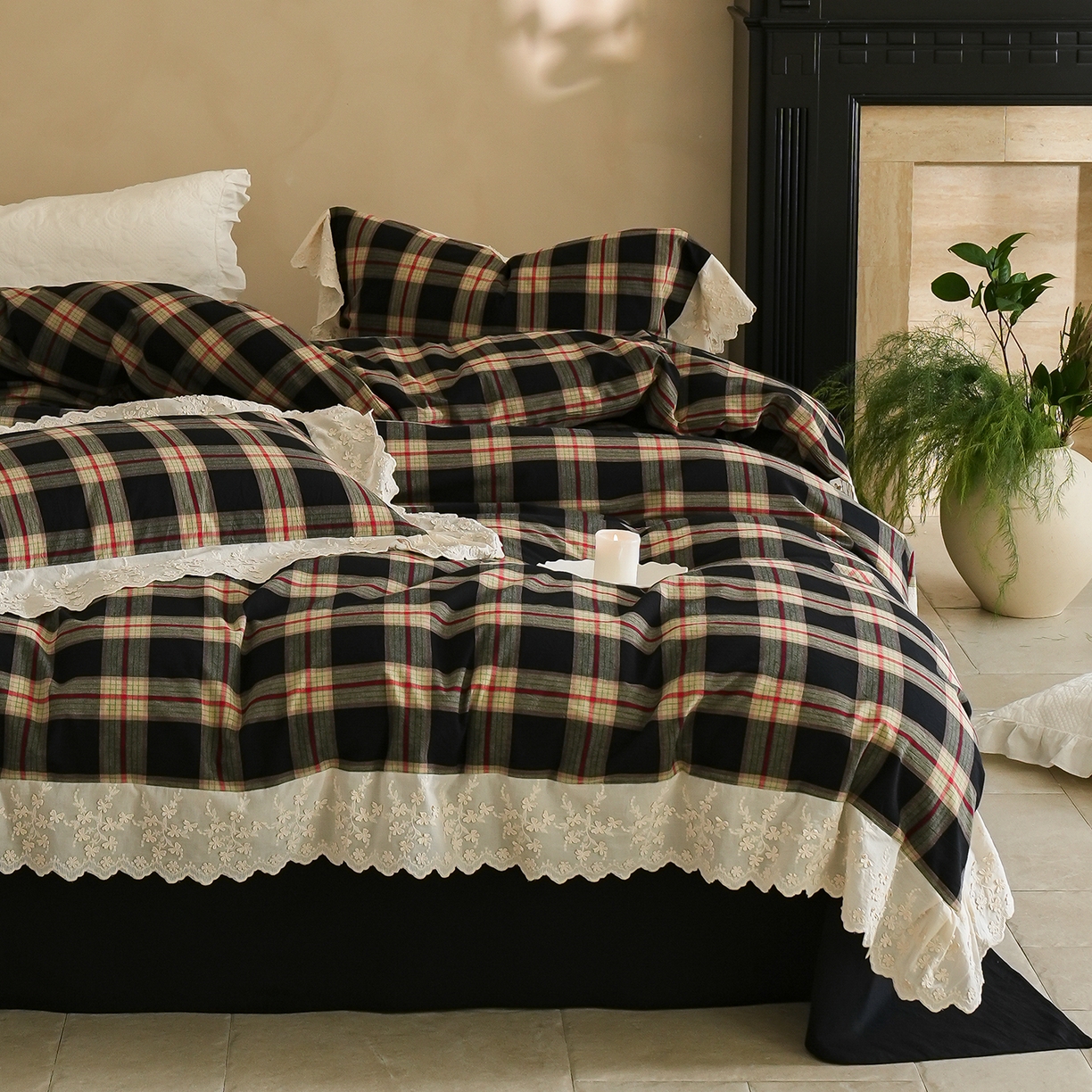 91家纺网 家纺一手货源 找家纺 （总）寐居家纺 2025新款A类60支韩式复古风全棉水洗色织提花四件套