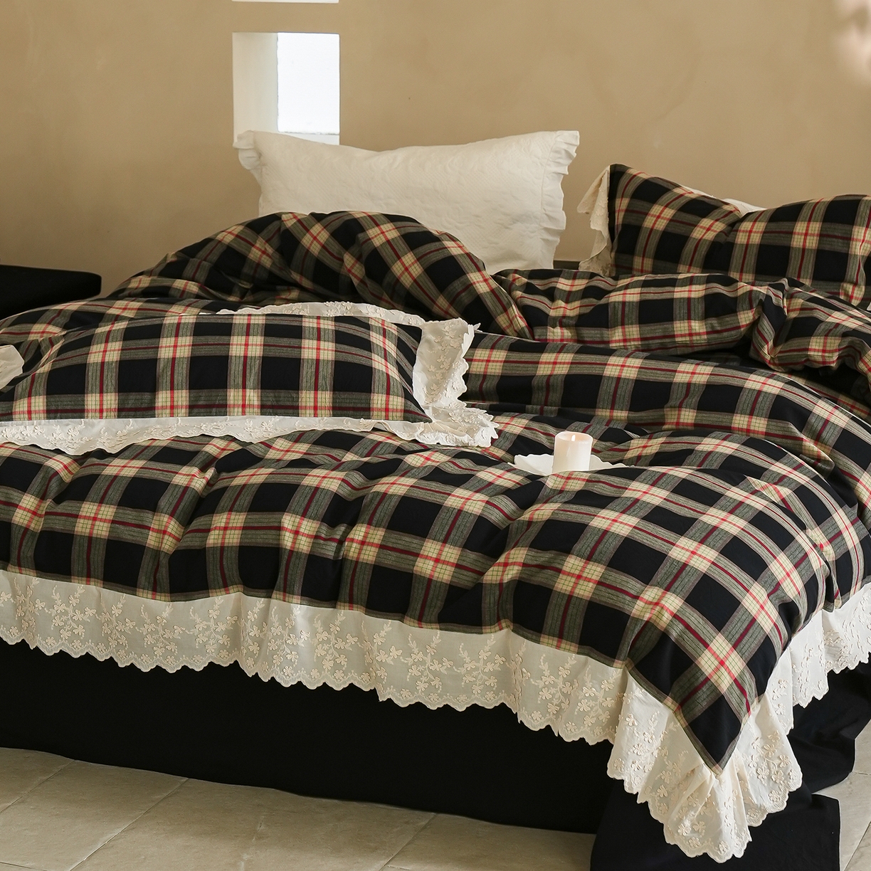 91家纺网 家纺一手货源 找家纺 （总）寐居家纺 2025新款A类60支韩式复古风全棉水洗色织提花四件套