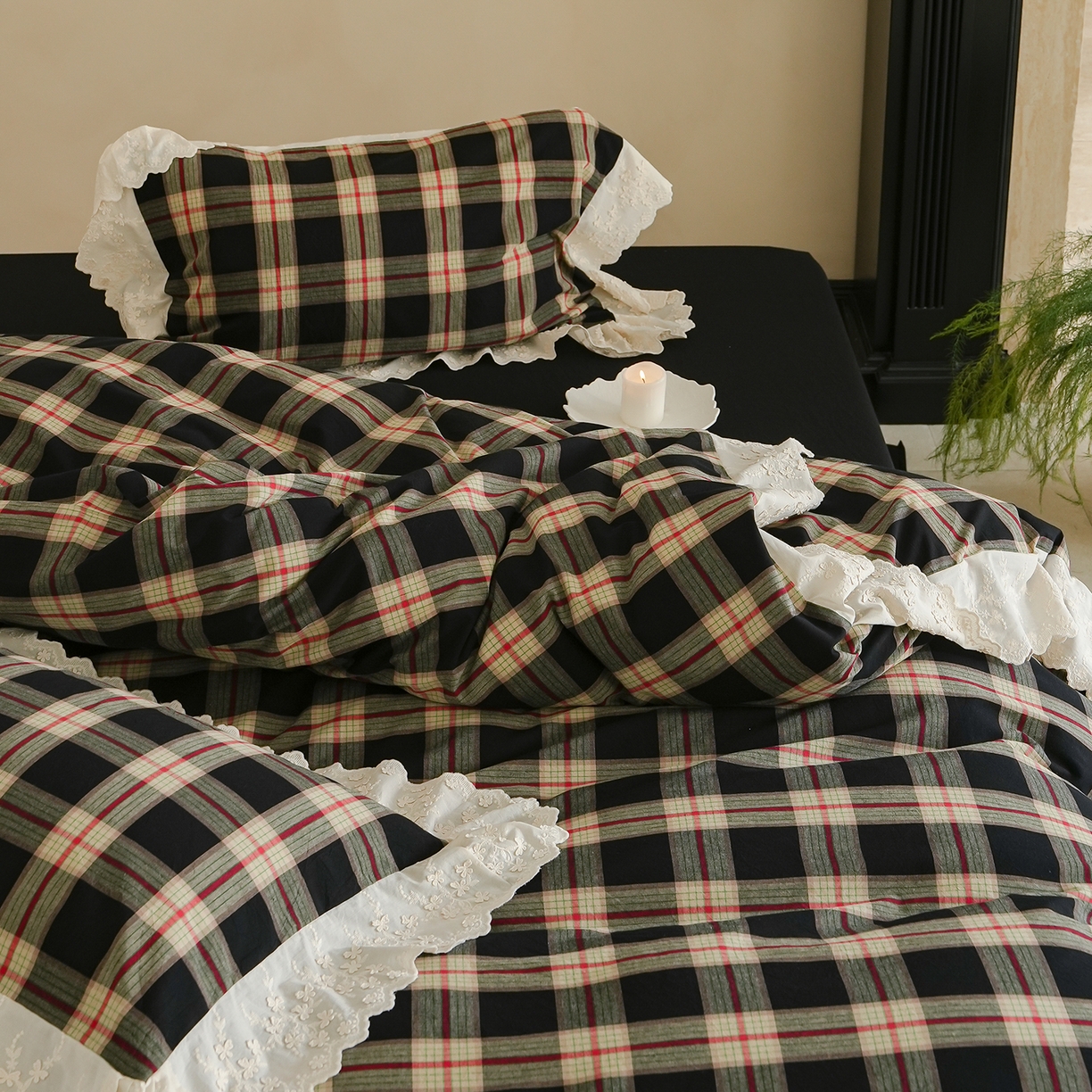 91家纺网 家纺一手货源 找家纺 （总）寐居家纺 2025新款A类60支韩式复古风全棉水洗色织提花四件套