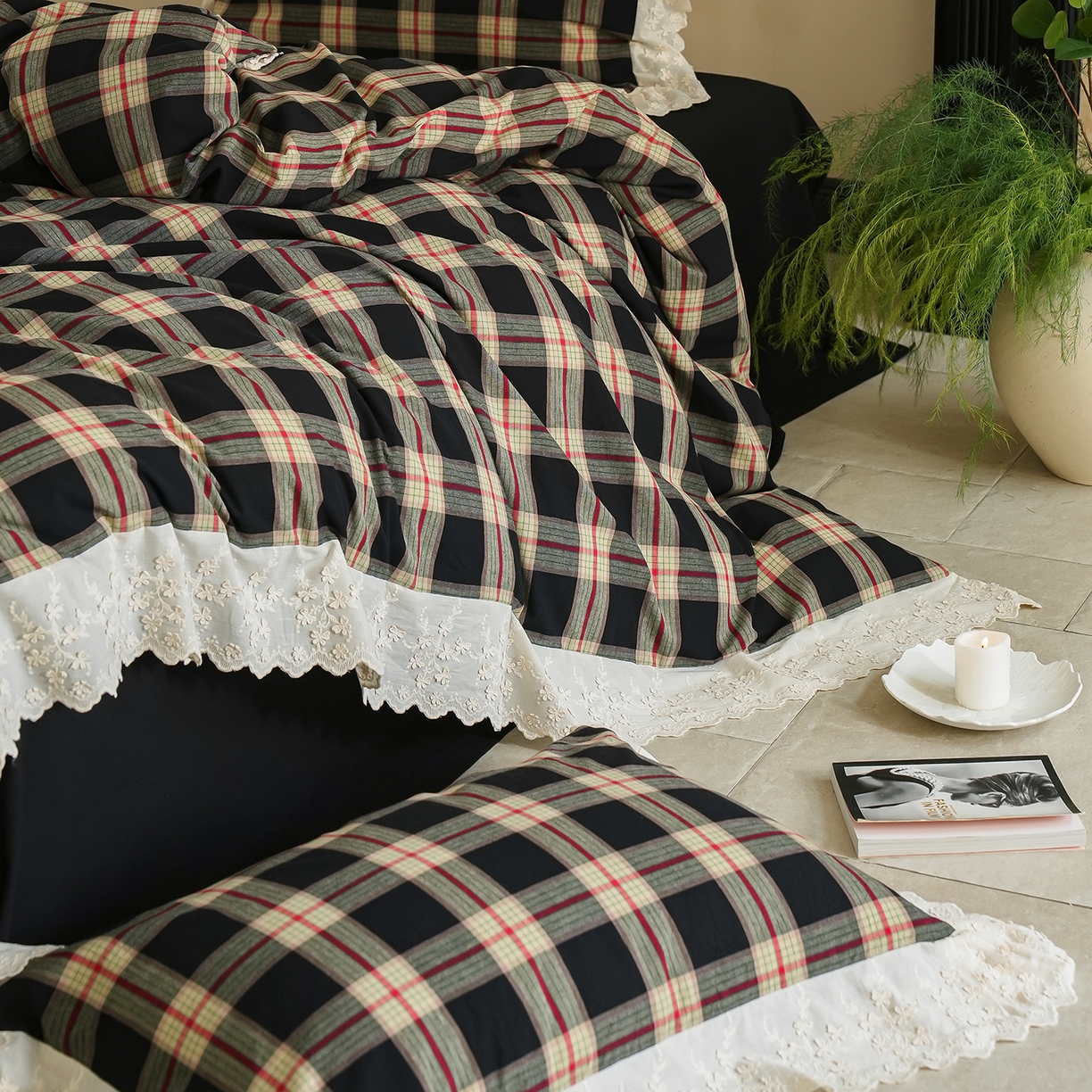 91家纺网 家纺一手货源 找家纺 （总）寐居家纺 2025新款A类60支韩式复古风全棉水洗色织提花四件套