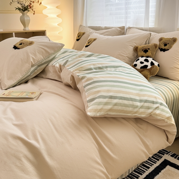 91家纺网 家纺一手货源 找家纺 寐居家纺 2025新款全棉纯棉13372毛巾绣四件套 斑点熊