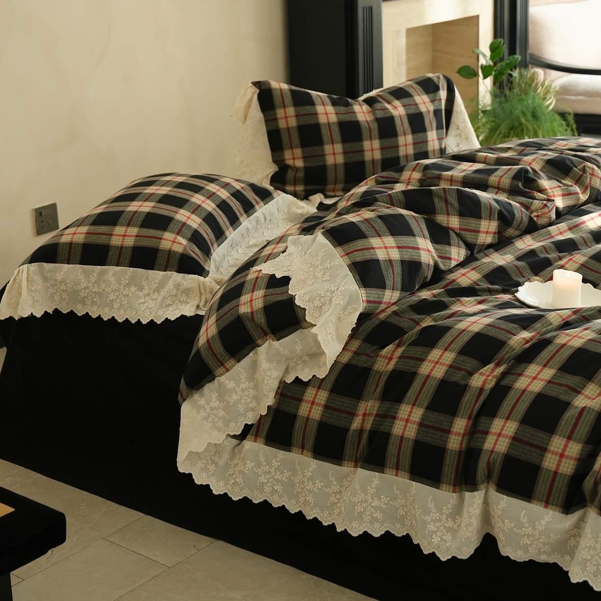 91家纺网 家纺一手货源 找家纺 （总）寐居家纺 2025新款A类60支韩式复古风全棉水洗色织提花四件套