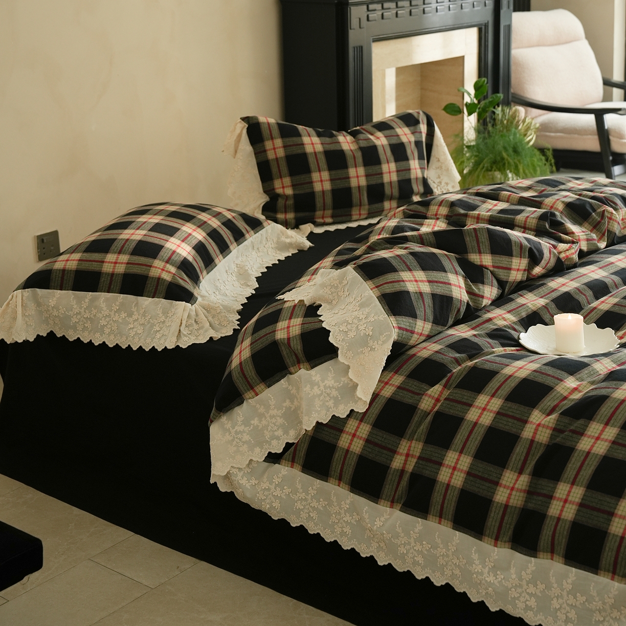 91家纺网 家纺一手货源 找家纺 （总）寐居家纺 2025新款A类60支韩式复古风全棉水洗色织提花四件套