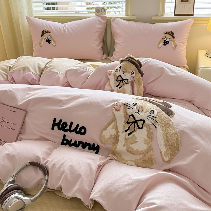 寐居家纺 2025新款全棉纯棉13372毛巾绣四件套 大耳兔