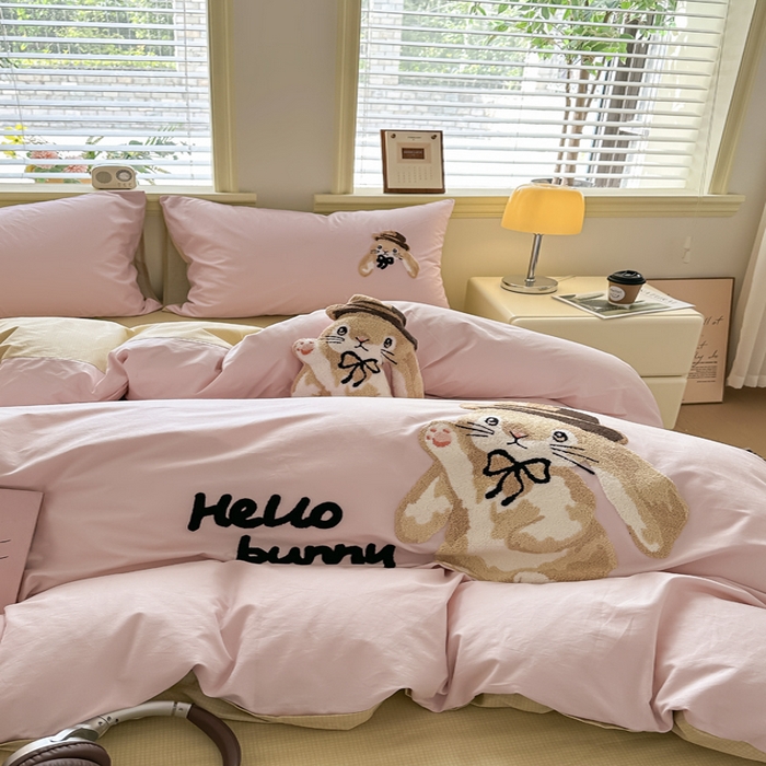 91家纺网 家纺一手货源 找家纺 寐居家纺 2025新款全棉纯棉13372毛巾绣四件套 大耳兔