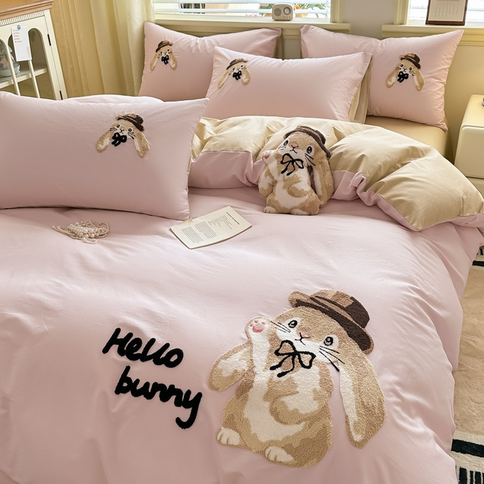 91家纺网 家纺一手货源 找家纺 寐居家纺 2025新款全棉纯棉13372毛巾绣四件套 大耳兔