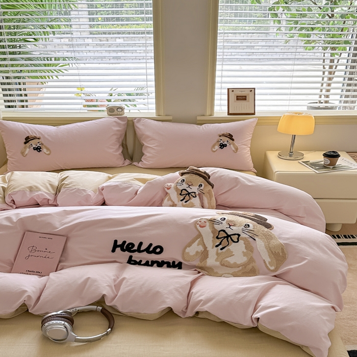 91家纺网 家纺一手货源 找家纺 寐居家纺 2025新款全棉纯棉13372毛巾绣四件套 大耳兔