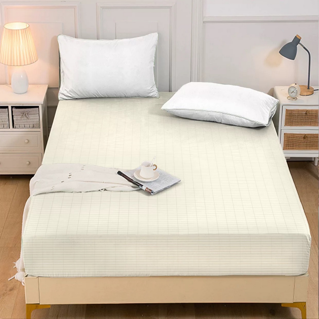 91家纺网 家纺一手货源 找家纺 蚕云阁蚕丝家居 2025新款银纤维接地气床单 米白色