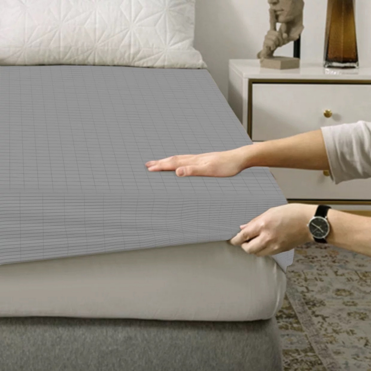 91家纺网 家纺一手货源 找家纺 蚕云阁蚕丝家居 2025新款银纤维接地气床单 灰色