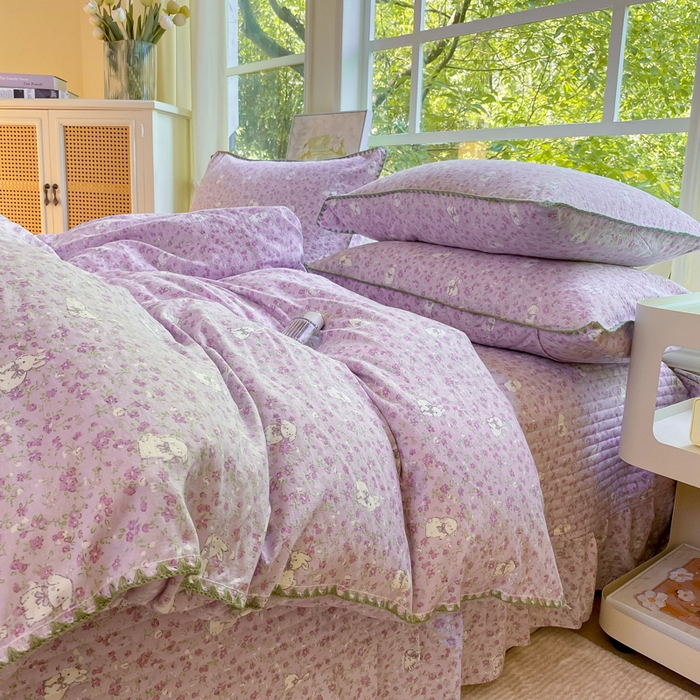 91家纺网 家纺一手货源 找家纺 梦可莱家居 2025新款木棉床盖四件套 可爱兔