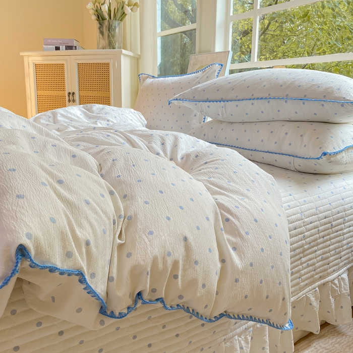 91家纺网 家纺一手货源 找家纺 梦可莱家居 2025新款木棉床盖四件套 兰波点