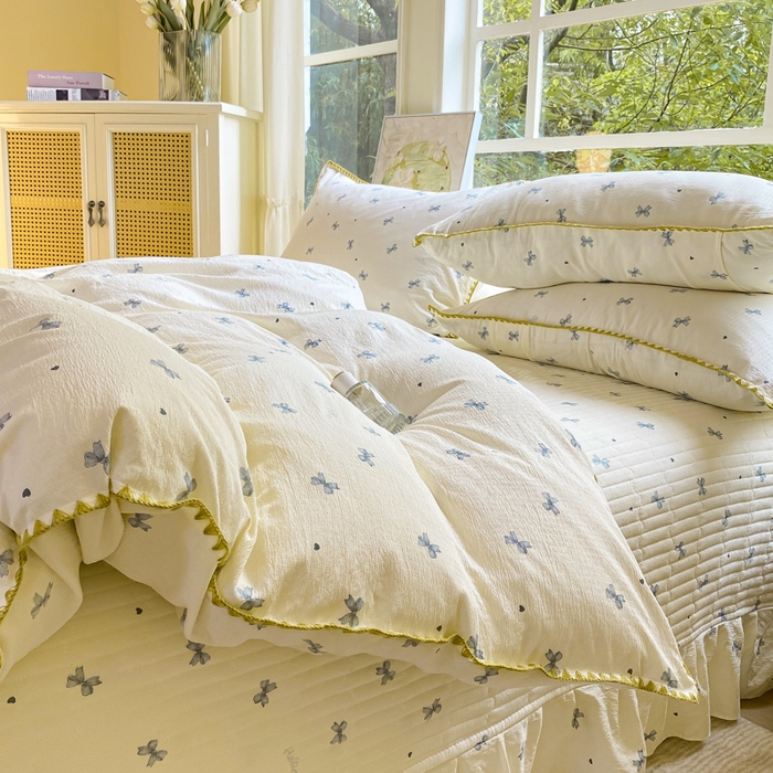 91家纺网 家纺一手货源 找家纺 梦可莱家居 2025新款木棉床盖四件套 兰蝴蝶米