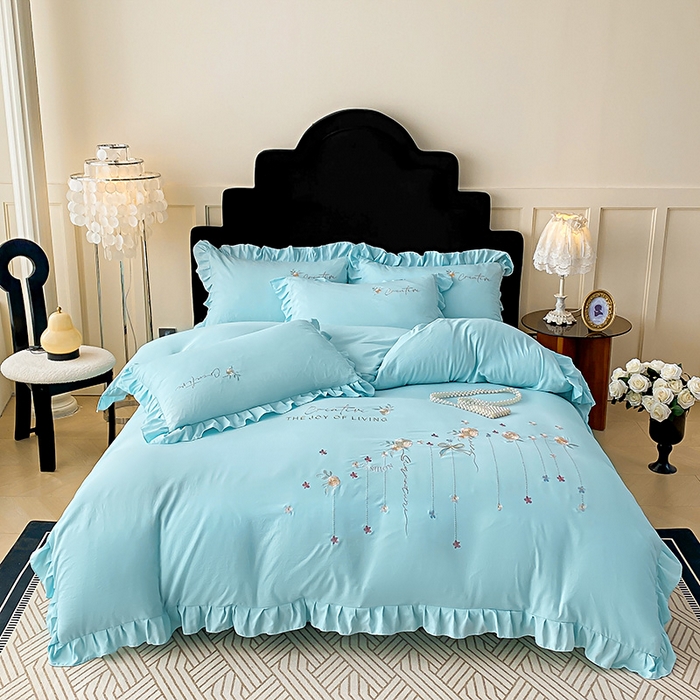 91家纺网 家纺一手货源 找家纺 （总）帝菲妮 2025新款法式韩版高克重超柔水洗棉针织棉糯小棉刺绣四件套-玫瑰花语