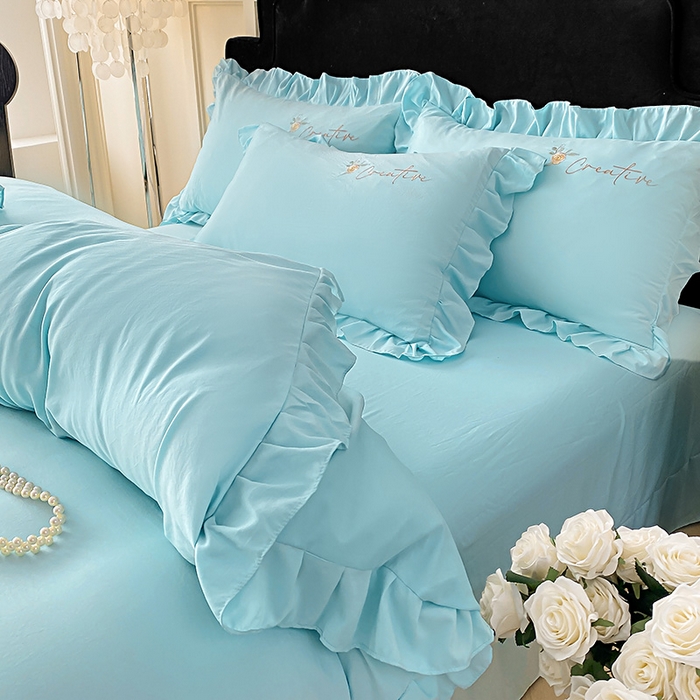 91家纺网 家纺一手货源 找家纺 （总）帝菲妮 2025新款法式韩版高克重超柔水洗棉针织棉糯小棉刺绣四件套-玫瑰花语