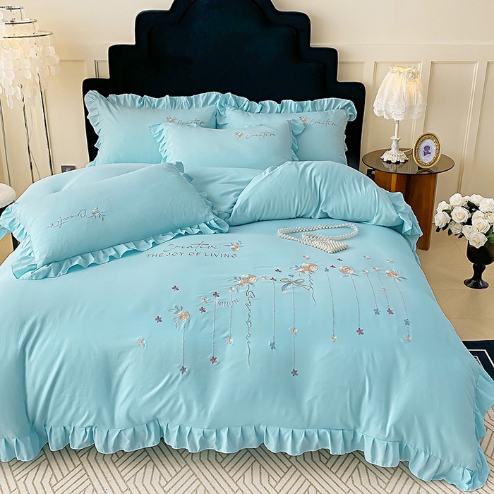 91家纺网 家纺一手货源 找家纺 （总）帝菲妮 2025新款法式韩版高克重超柔水洗棉针织棉糯小棉刺绣四件套-玫瑰花语