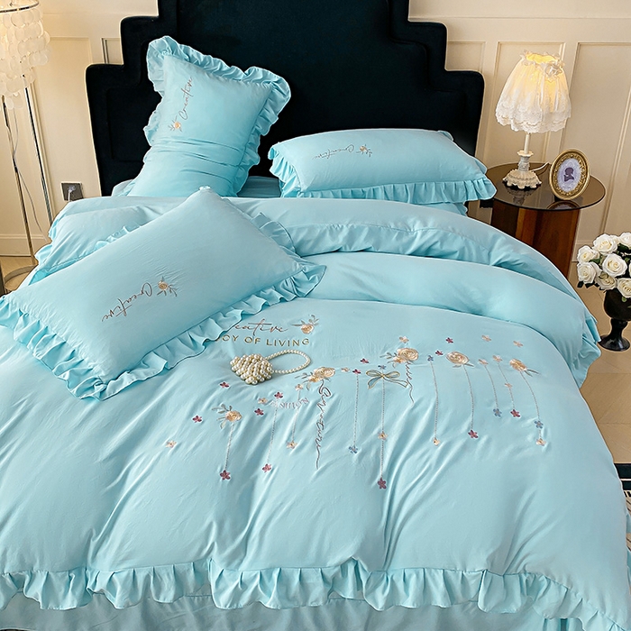 91家纺网 家纺一手货源 找家纺 （总）帝菲妮 2025新款法式韩版高克重超柔水洗棉针织棉糯小棉刺绣四件套-玫瑰花语