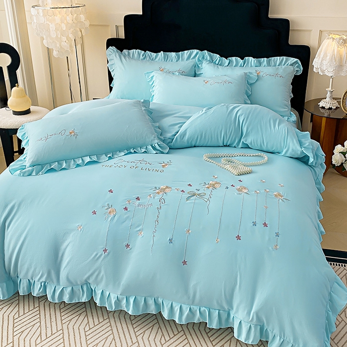 91家纺网 家纺一手货源 找家纺 （总）帝菲妮 2025新款法式韩版高克重超柔水洗棉针织棉糯小棉刺绣四件套-玫瑰花语