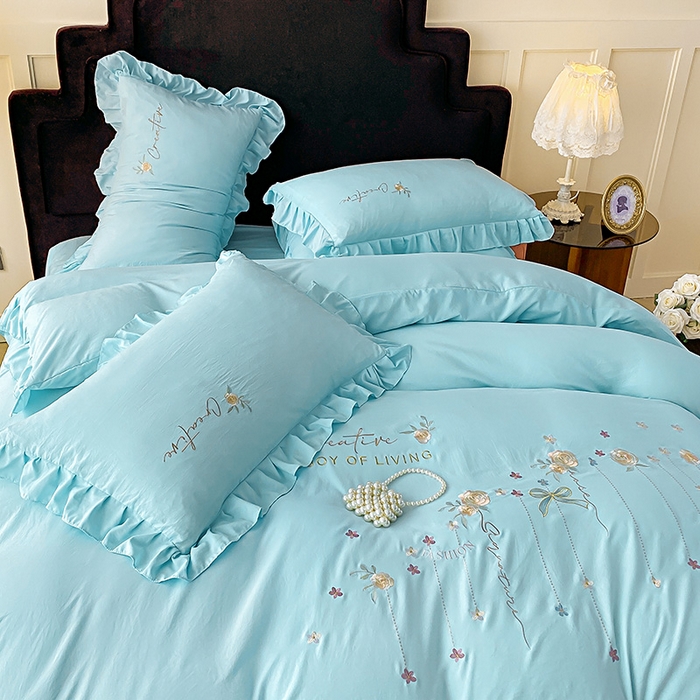 91家纺网 家纺一手货源 找家纺 （总）帝菲妮 2025新款法式韩版高克重超柔水洗棉针织棉糯小棉刺绣四件套-玫瑰花语