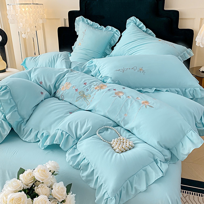 91家纺网 家纺一手货源 找家纺 （总）帝菲妮 2025新款法式韩版高克重超柔水洗棉针织棉糯小棉刺绣四件套-玫瑰花语