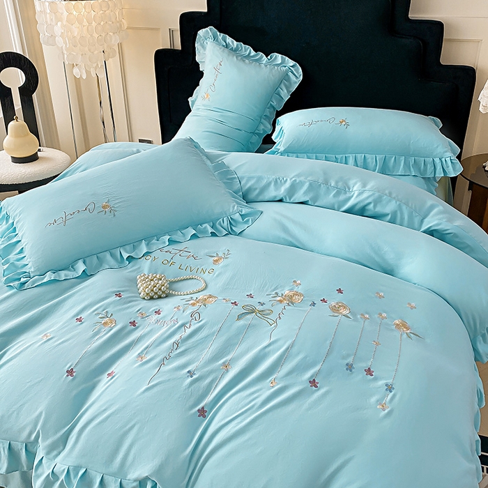 91家纺网 家纺一手货源 找家纺 （总）帝菲妮 2025新款法式韩版高克重超柔水洗棉针织棉糯小棉刺绣四件套-玫瑰花语