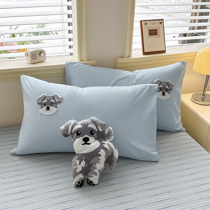 91家纺网 家纺一手货源 找家纺 寐居家纺 2025新款全棉纯棉13372毛巾绣四件套 俏皮狗