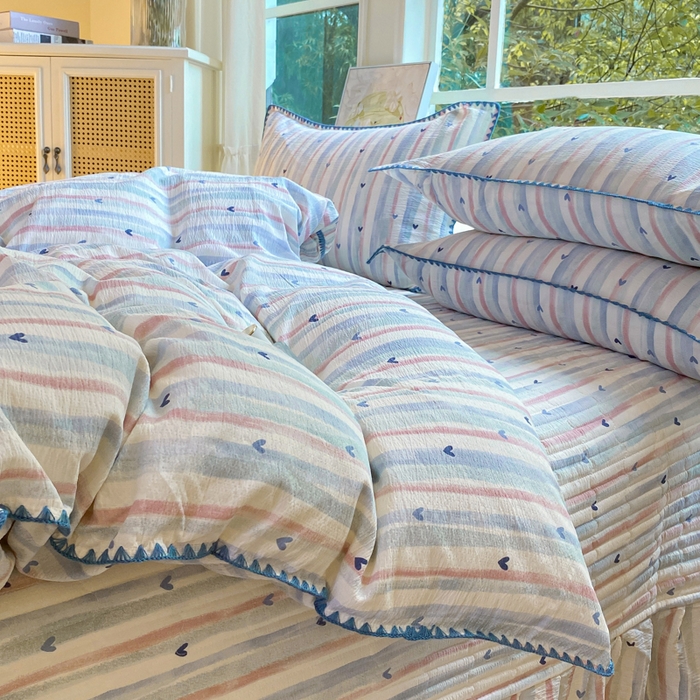 梦可莱家居 2025新款木棉床盖四件套 爱心兰