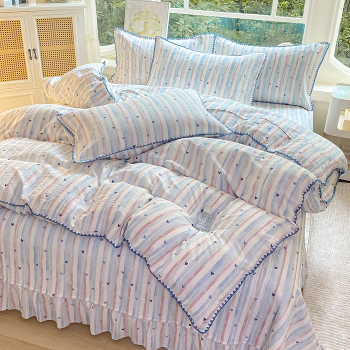 91家纺网 家纺一手货源 找家纺 梦可莱家居 2025新款木棉床盖四件套 爱心兰