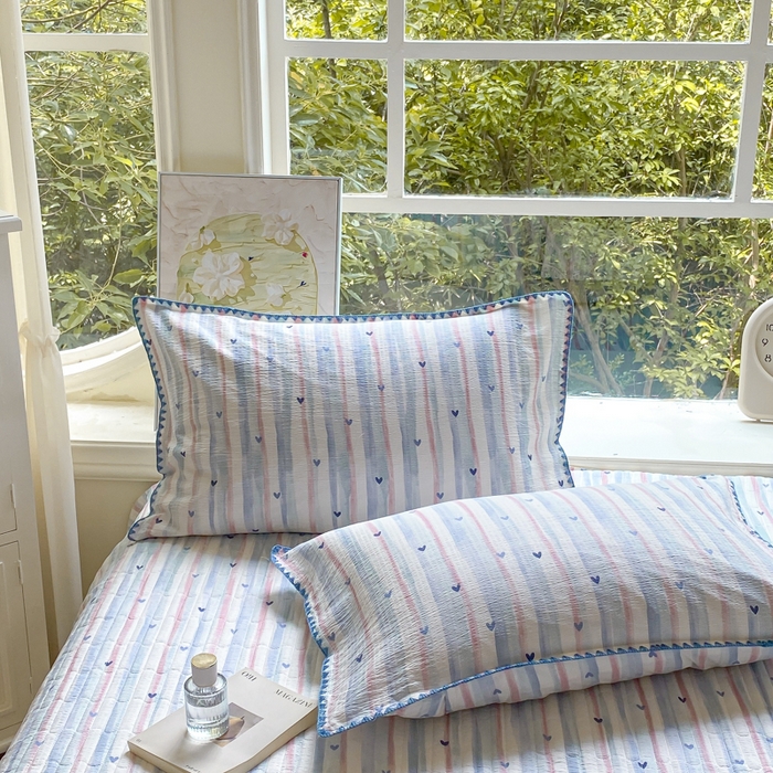 91家纺网 家纺一手货源 找家纺 梦可莱家居 2025新款木棉床盖四件套 爱心兰