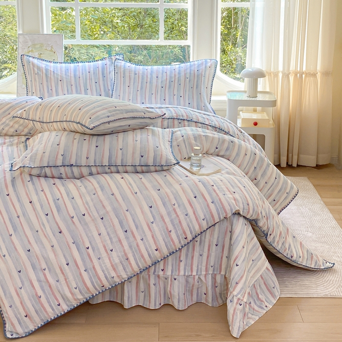 91家纺网 家纺一手货源 找家纺 梦可莱家居 2025新款木棉床盖四件套 爱心兰