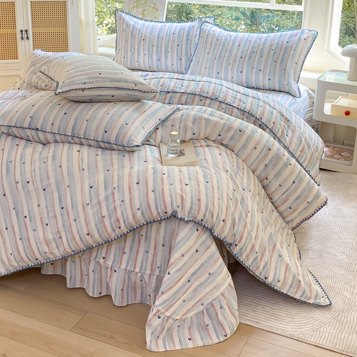 91家纺网 家纺一手货源 找家纺 梦可莱家居 2025新款木棉床盖四件套 爱心兰