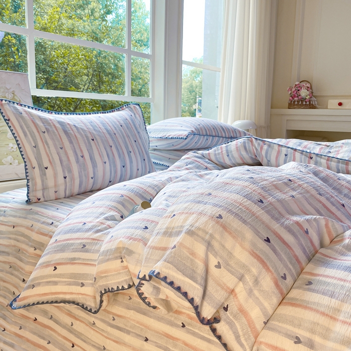 91家纺网 家纺一手货源 找家纺 梦可莱家居 2025新款木棉床盖四件套 爱心兰