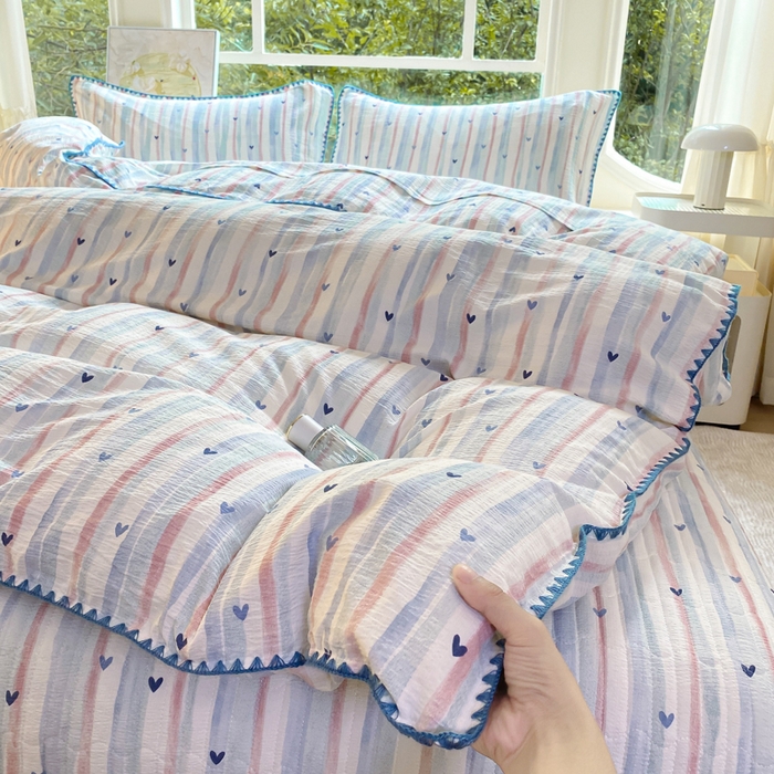 91家纺网 家纺一手货源 找家纺 梦可莱家居 2025新款木棉床盖四件套 爱心兰