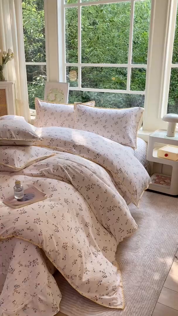 91家纺网 家纺一手货源 找家纺 梦可莱家居 2025新款木棉床盖四件套 丁香花