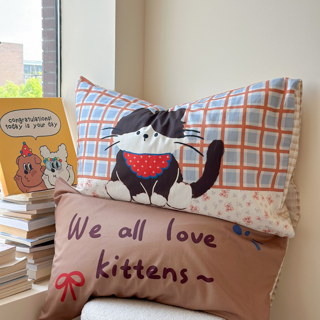 91家纺网 家纺一手货源 找家纺 寐居家纺 2025新款全棉数码大阪枕套 趣多喵