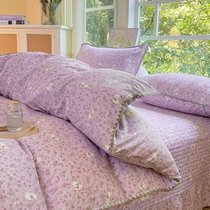 91家纺网 家纺一手货源 找家纺 梦可莱家居 2025新款木棉床盖四件套 可爱兔