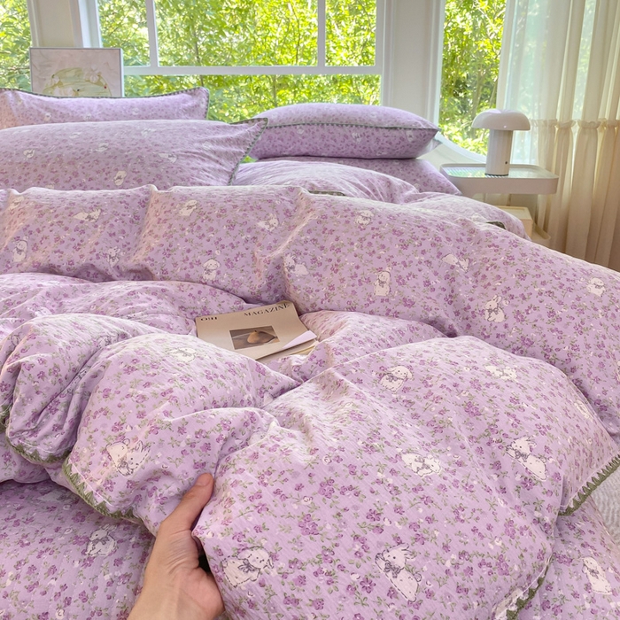 91家纺网 家纺一手货源 找家纺 梦可莱家居 2025新款木棉床盖四件套 可爱兔