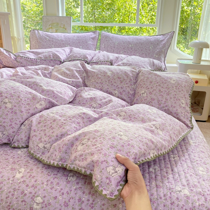 91家纺网 家纺一手货源 找家纺 梦可莱家居 2025新款木棉床盖四件套 可爱兔