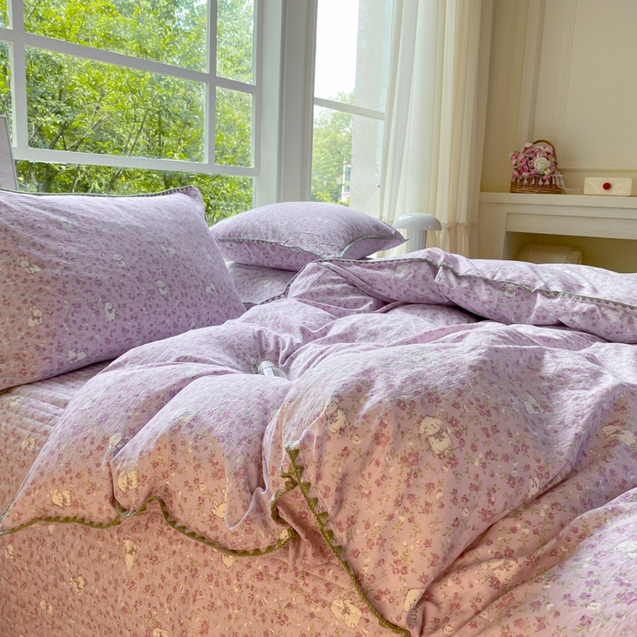 91家纺网 家纺一手货源 找家纺 梦可莱家居 2025新款木棉床盖四件套 可爱兔