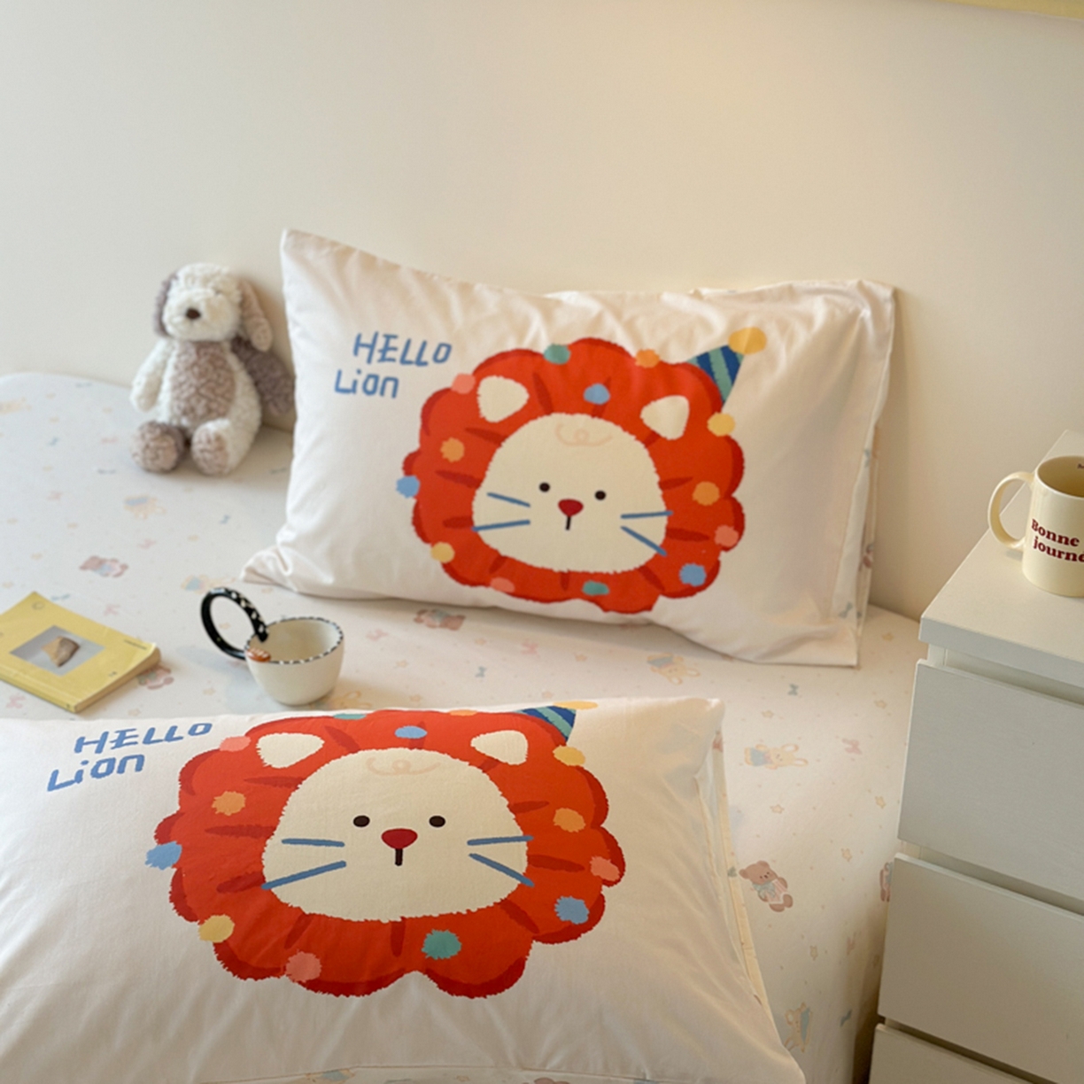 91家纺网 家纺一手货源 找家纺 寐居家纺 2025新款全棉数码大阪枕套 狮子王国