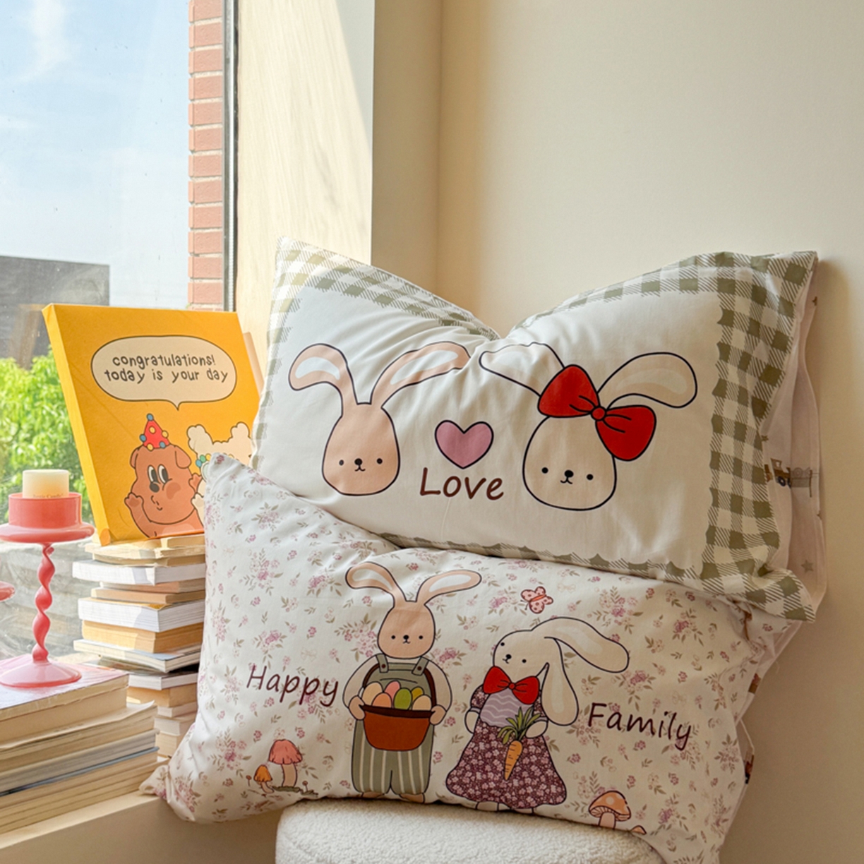 91家纺网 家纺一手货源 找家纺 寐居家纺 2025新款全棉数码大阪枕套 甜甜兔